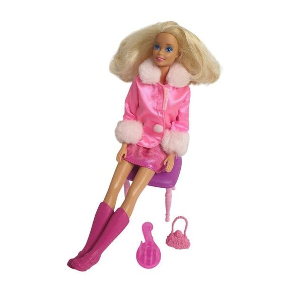 Vintage Barbie Doll Mattel 80's-90's Pink Satin Coat Faux Fur & Accessories - Picture 4 of 6